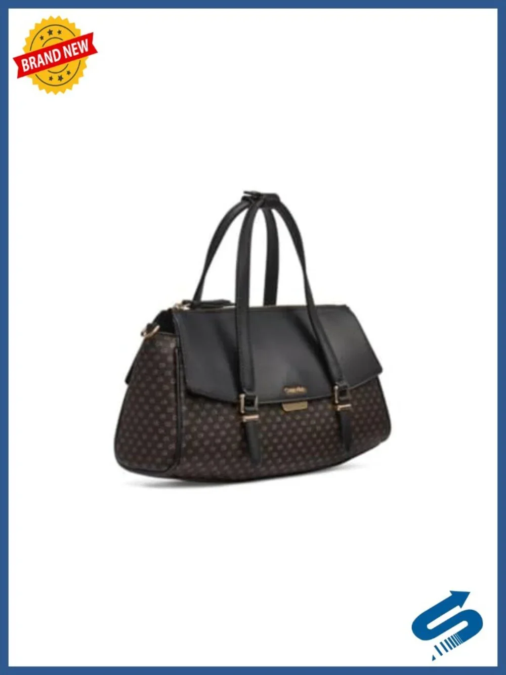 Organizational Satchel with Monogram PVC, Crossbody Strap, 3 Sections, Zip